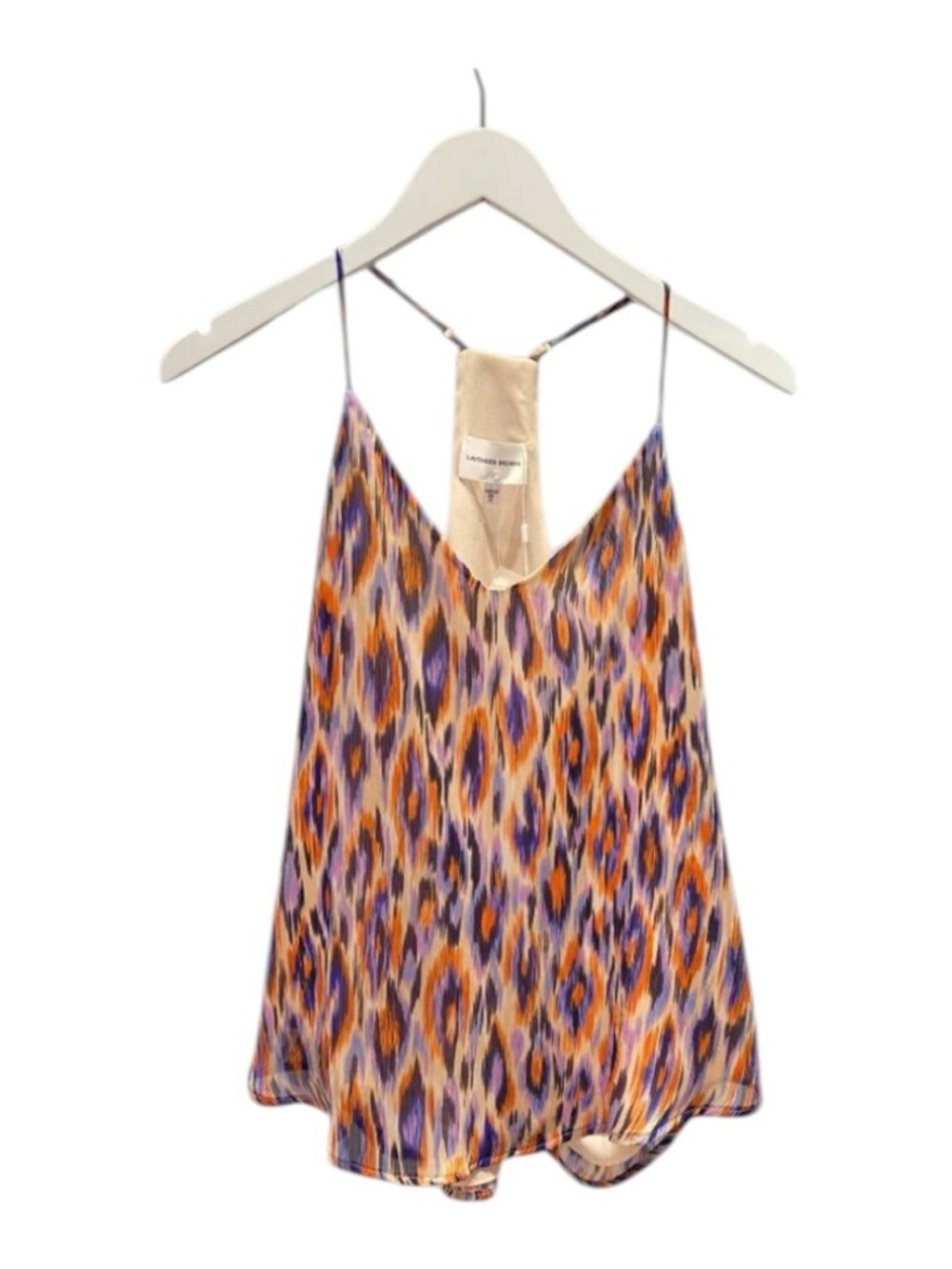 Lavender Brown Multicolor Ikat Print Silk Cami Top